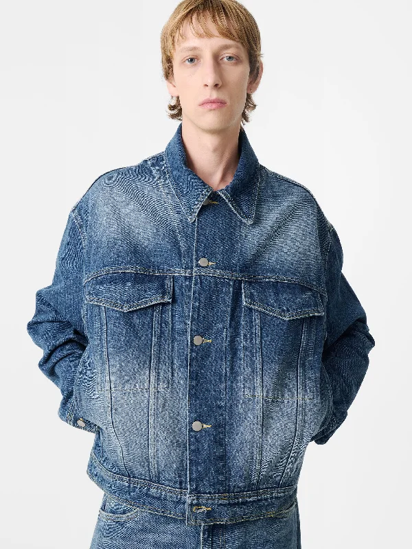 Men's Skinny Jeans with Stretch FabricStein Denim Jacket in Worn Wash Indigo