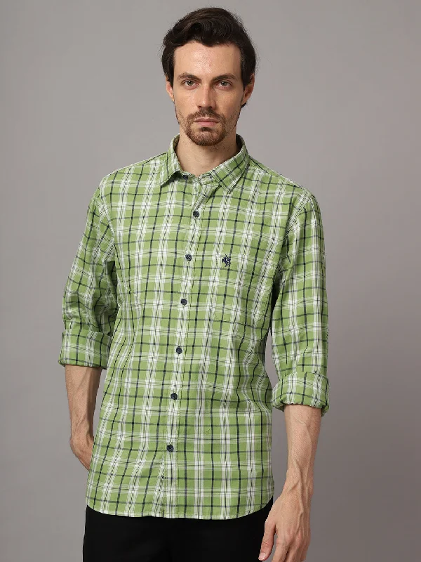 Men's Solid-Color Block Shirts for a Bold StatementMen's Light Green Casual Medium Checks Full Sleeve Shirt Men's Solid-Color Block Shirts for a Bold StatementMen's Light Green Casual Medium Checks Full Sleeve Shirt