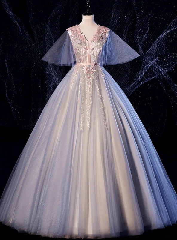Empire DressAt Great Prices Blue Ball Gown Tulle Appliques V-neck Pearls Quinceanera Dress Empire DressAt Great Prices Blue Ball Gown Tulle Appliques V-neck Pearls Quinceanera Dress