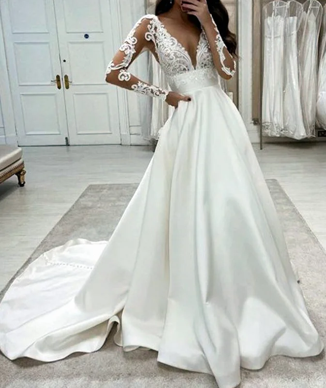 women's boho dressesWomen A-Line Appliques Wedding Dresses Long Sleeves V-Neck Bridal Gowns YWD221 women's boho dressesWomen A-Line Appliques Wedding Dresses Long Sleeves V-Neck Bridal Gowns YWD221