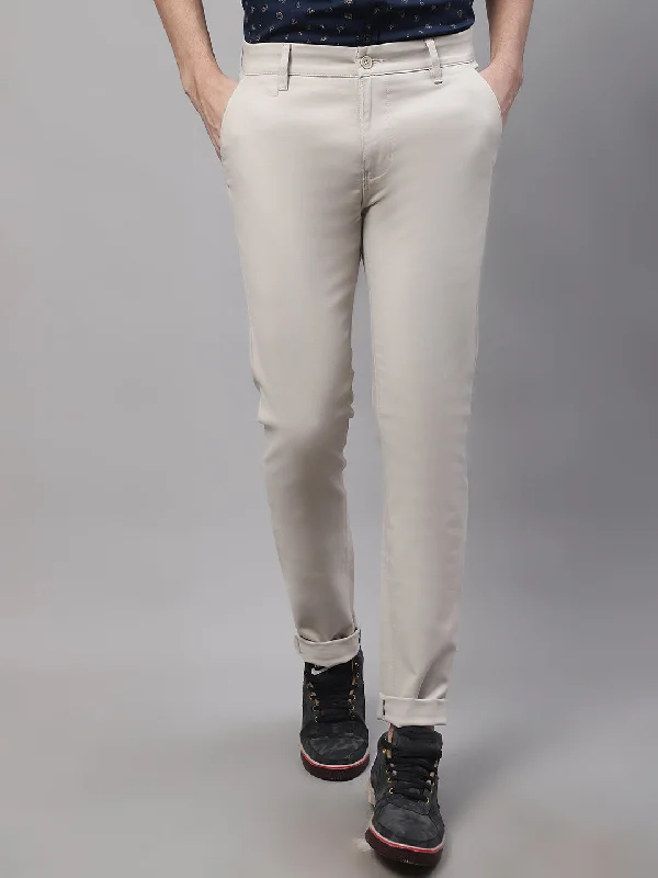 Men's Pants with Adjustable WaistbandsMen's Casual Flat front Beige  Trousers