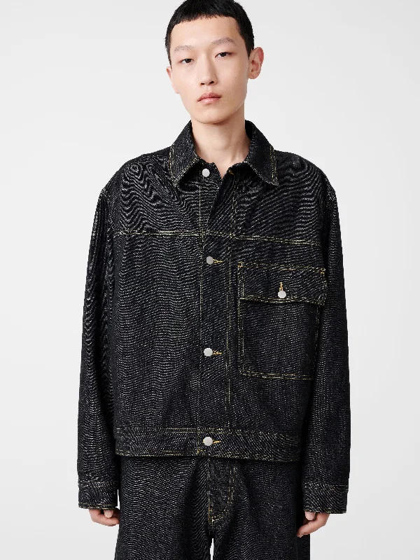 Leather Patch Men's JeansPetar Italian Denim Jacket in Black