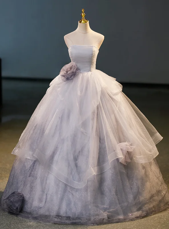 Neon DressBall Gown Tulle Strapless Flower Quinceanera Dress