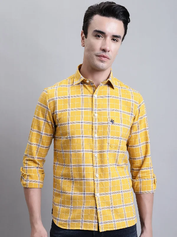 Lightweight Men's Poplin ShirtsMen's Mustard Casual Medium Checks Full Sleeve Shirt Lightweight Men's Poplin ShirtsMen's Mustard Casual Medium Checks Full Sleeve Shirt