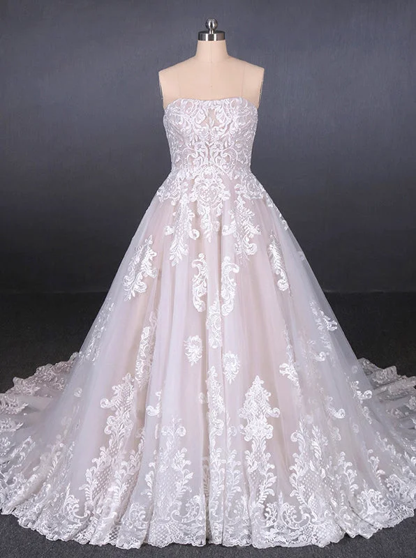 women's A-line dressesStrapless Ball Gown Lace Wedding Dresses With Appliques OW577 women's A-line dressesStrapless Ball Gown Lace Wedding Dresses With Appliques OW577