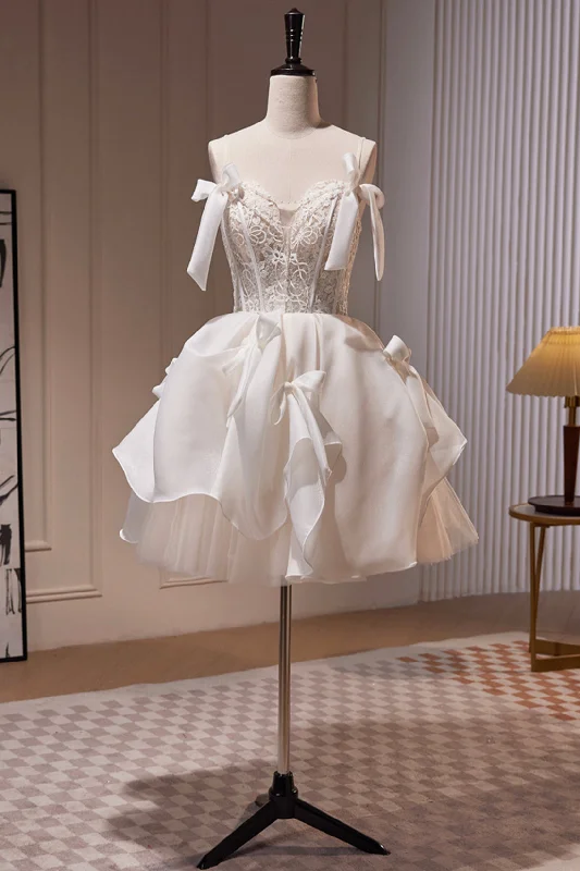 Mermaid DressWhite Spaghetti Strap Lace Short Party Dress