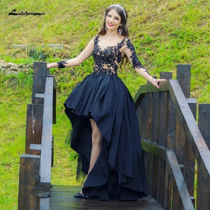 women's stretch dressesRoycebridal Gothic Black Wedding Dress Short Front Back Long Sleeve Sexy women's stretch dressesRoycebridal Gothic Black Wedding Dress Short Front Back Long Sleeve Sexy