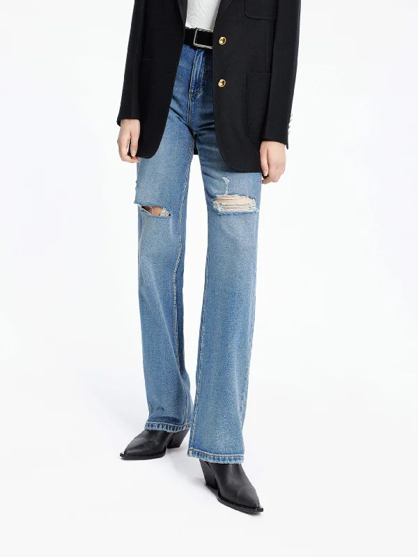 New Arrival Men's JeansStraight Destroyed Detail Jeans