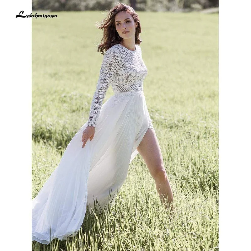 women's handmade dressesRoycebridal High Split Long Sleeve O Neck Tulle Wedding Dresses women's handmade dressesRoycebridal High Split Long Sleeve O Neck Tulle Wedding Dresses