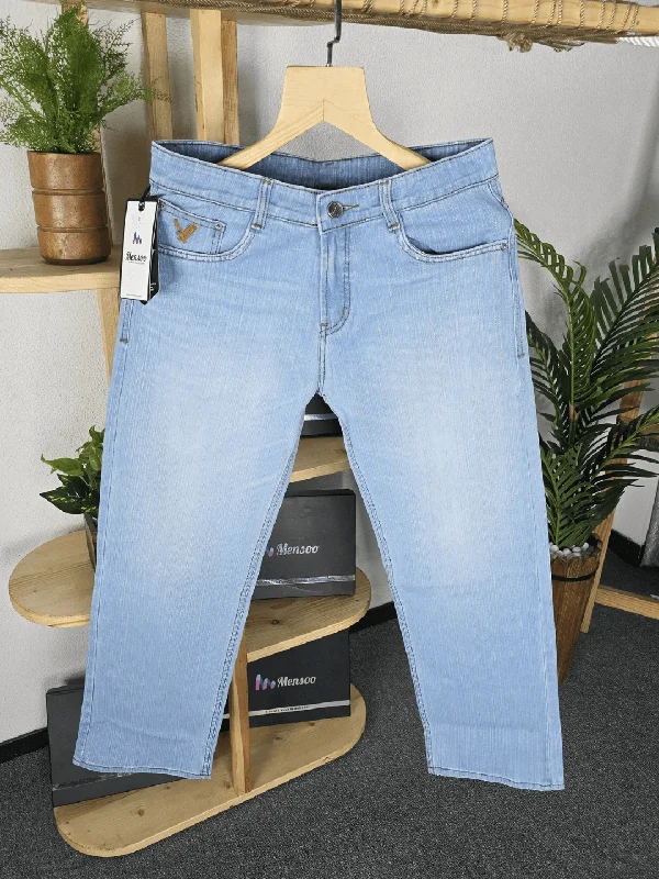 High-Quality Ripped Men's JeansStraight Fit Dark Denim Sky