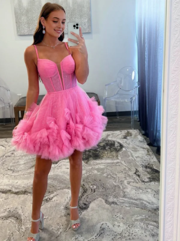 Bow-Tie DressA-Line V Neck Short Tulle Homecoming Dress