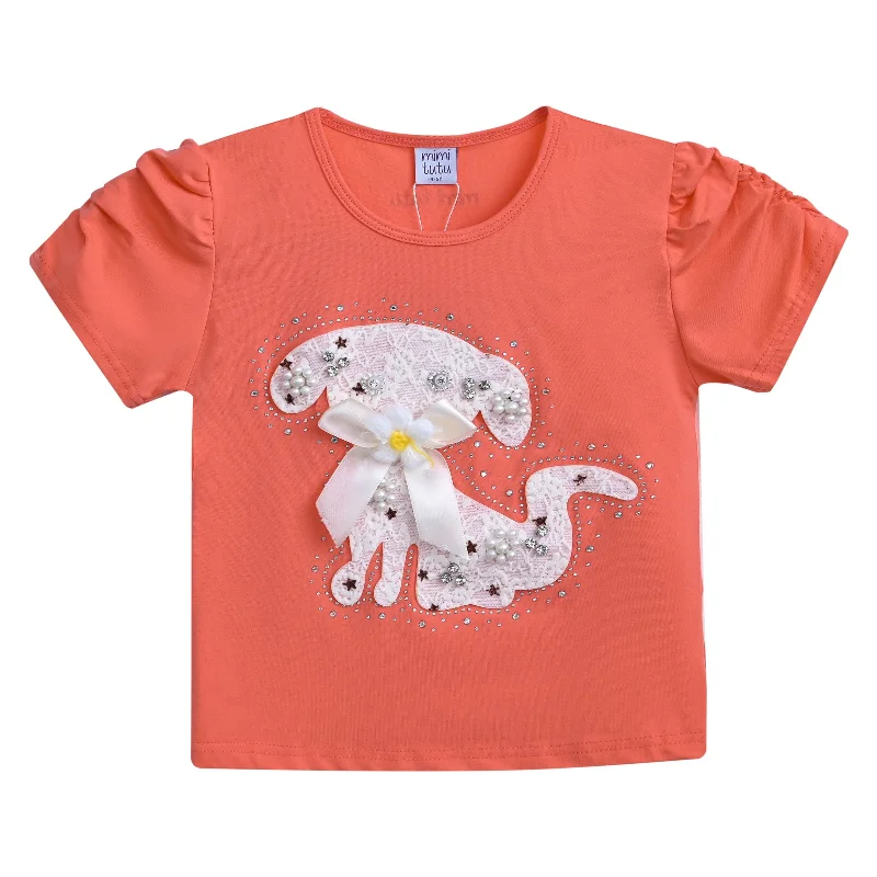 Men's Sweaters with Zippered PocketsOrange Puppy Applique T-Shirt