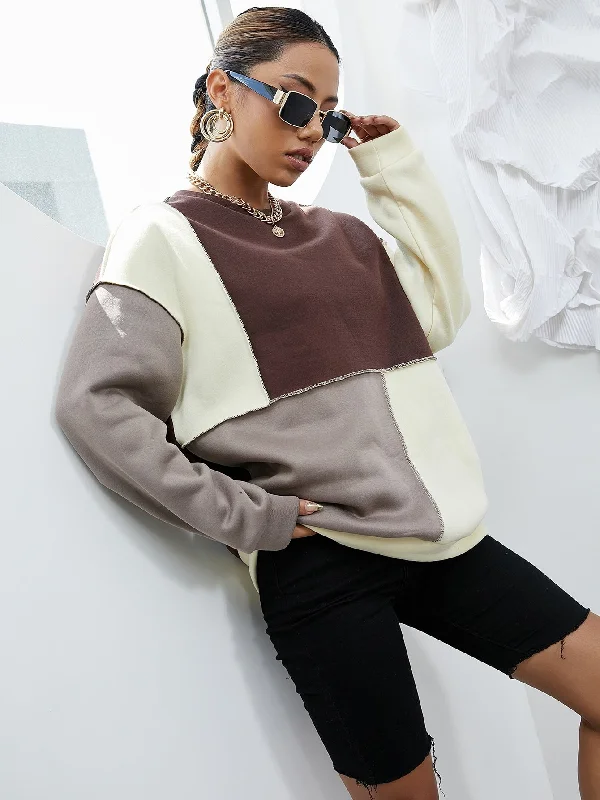 Men's Sweaters with Low-Neck DesignsKittenAlarm - Colorblock Topstitching Drop Shoulder Sweatshirt