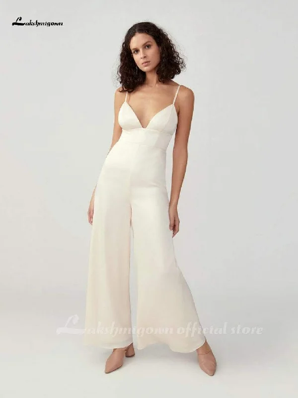 women's designer dressesRoycebridal Elegant New Women Jumpsuit Wedding Dresses White Satin