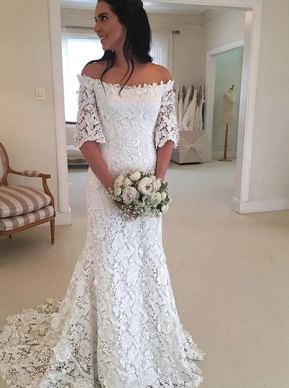 women's minimalist dressesHalf Sleeve Lace Wedding Dresses Off Shoulder Mermaid Bridal Gown OW688 women's minimalist dressesHalf Sleeve Lace Wedding Dresses Off Shoulder Mermaid Bridal Gown OW688