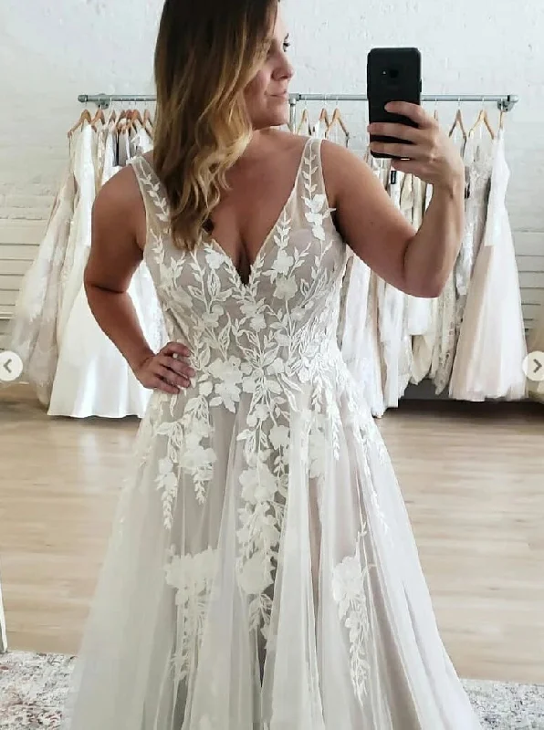 women's denim dressesA Line V-neck Sleeveless Tulle Plus Size Wedding Dresses Lace Appliques women's denim dressesA Line V-neck Sleeveless Tulle Plus Size Wedding Dresses Lace Appliques