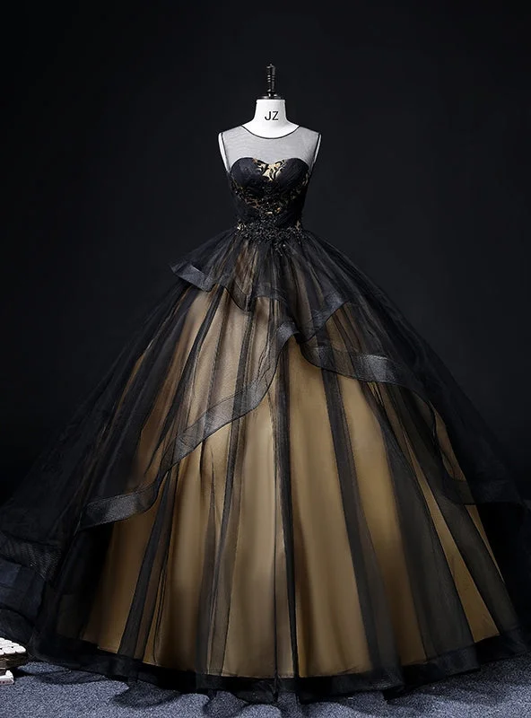 women's lace dressesBlack Tulle Backless Beading Quinceanera Dress
