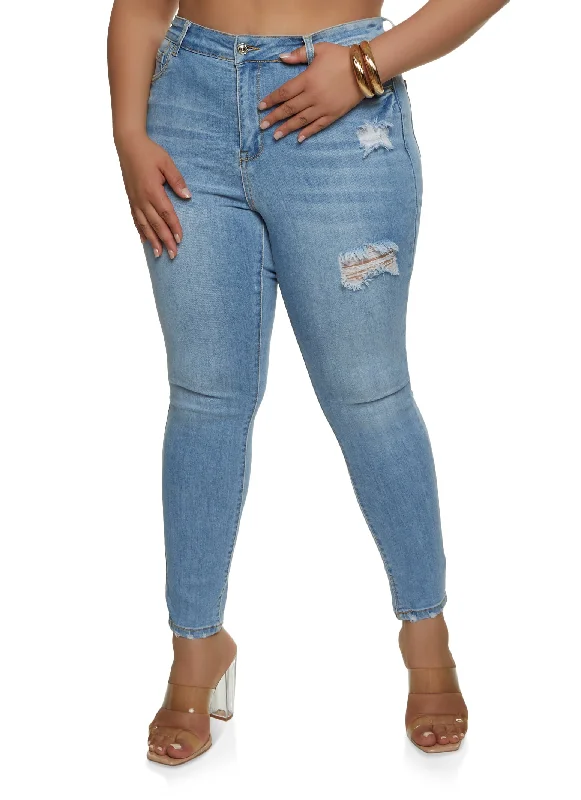 Elegant Men's JeansPlus Size WAX Distressed High Rise Skinny Jeans