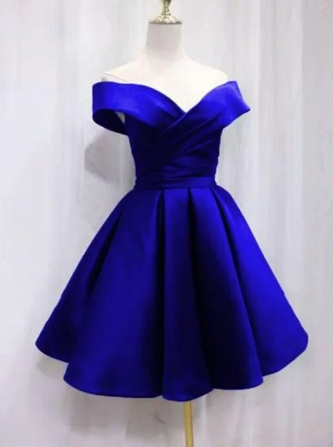 Evening DressOff Shoulder Short Satin Homecoming Dress,Evening Dresses    cg16772