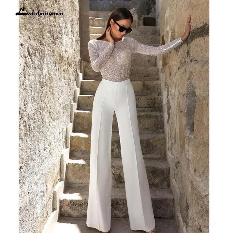 women's breathable dressesRoycebridal Jumpsuit Wedding Dresses Sheath Jewel Neck Bling Bling Sequins women's breathable dressesRoycebridal Jumpsuit Wedding Dresses Sheath Jewel Neck Bling Bling Sequins