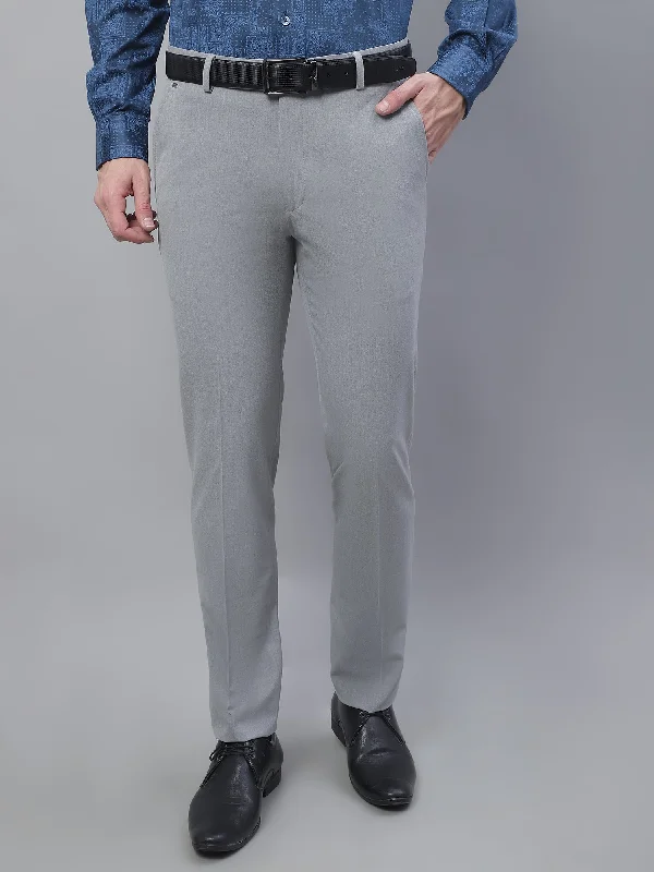 Men's Pants with Stretchable Fabric for FlexibilityMen's Formal Flat front Grey  Trousers