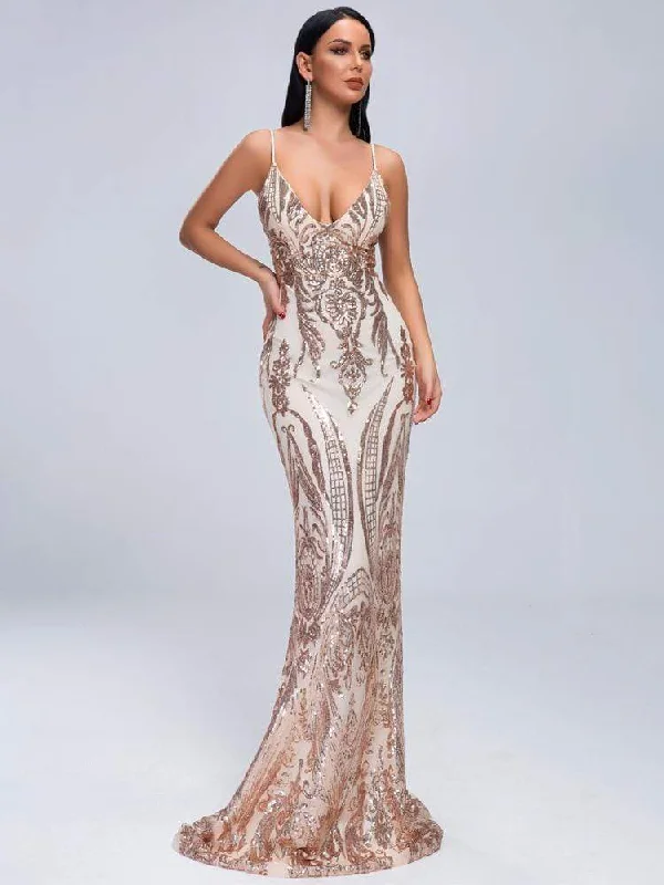 women's eco-friendly dressesRose Gold Sequin Formal Dress