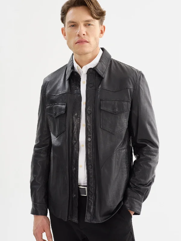 Men's Coats for Short MenGrant Leather Jacket- Black