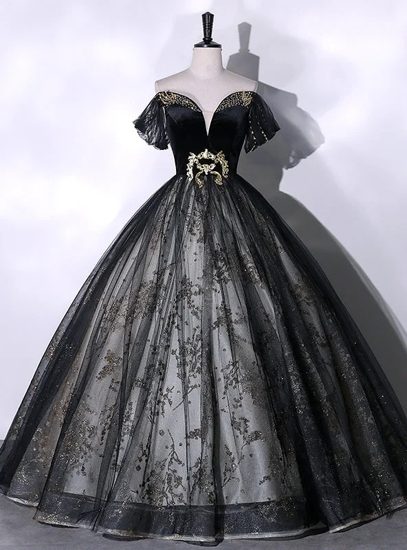 women's halter dressesBlack Tulle Sequins Beading Quinceanera Dress