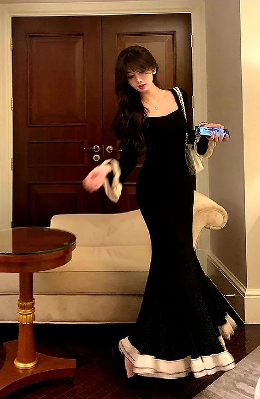 Laced DressElegant Black Mermaid Long Evening Dresses Party Long Dress      cg25223