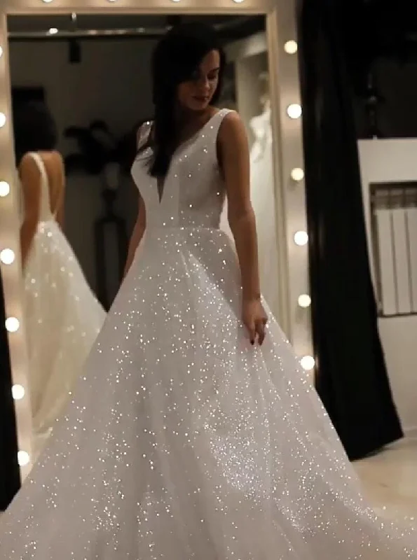 Chic DressSparkly V-neck Backless Wedding Gown, Sequins Prom Dress On Sale UK, OW314 Chic DressSparkly V-neck Backless Wedding Gown, Sequins Prom Dress On Sale UK, OW314