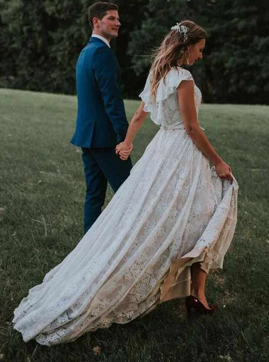 Sheath DressRustic Lace Boho Vintage Wedding Dress Ruffled Backless Beach Bridal Gown OW655 Sheath DressRustic Lace Boho Vintage Wedding Dress Ruffled Backless Beach Bridal Gown OW655
