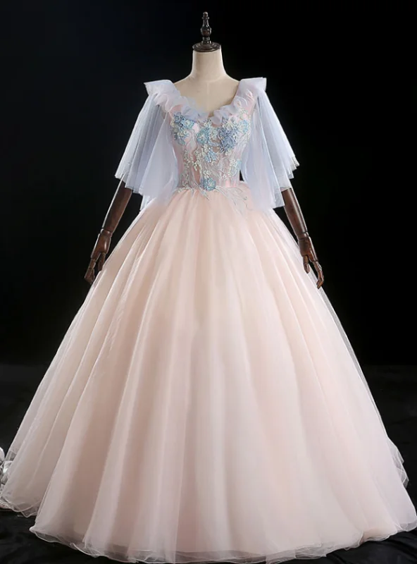 Bell-Sleeve DressAvailable In Sizes 0-24 Pink Ball Gown Tulle Appliques V-neck Quinceanera Dress Bell-Sleeve DressAvailable In Sizes 0-24 Pink Ball Gown Tulle Appliques V-neck Quinceanera Dress