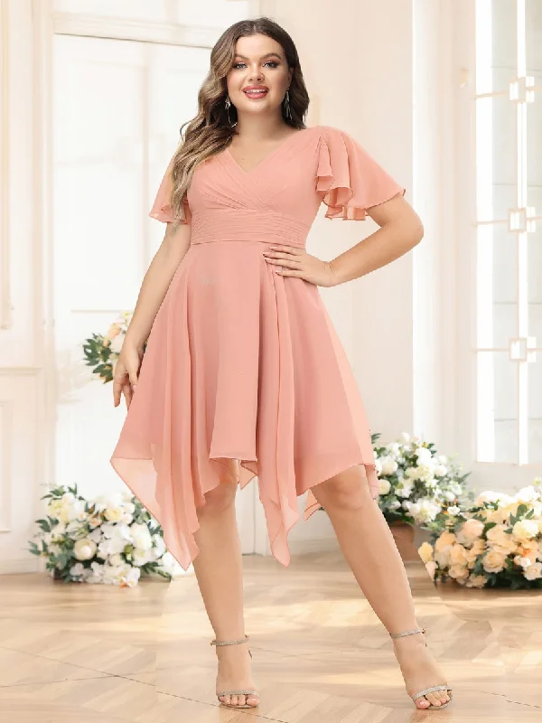 Zip-Up DressA-Line/Princess V-Neck Short Plus Size Wedding Party Dresses with Ruffles Zip-Up DressA-Line/Princess V-Neck Short Plus Size Wedding Party Dresses with Ruffles