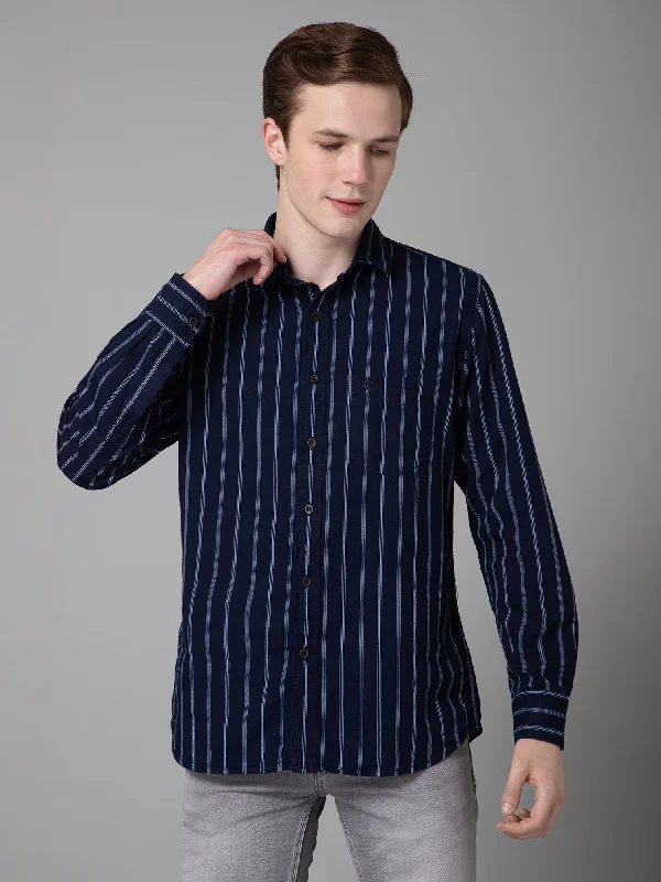 Men's Designer Shirts for a Statement PieceMen's Denim Blue Casual Narrow Stripe Full Sleeve Shirt Men's Designer Shirts for a Statement PieceMen's Denim Blue Casual Narrow Stripe Full Sleeve Shirt