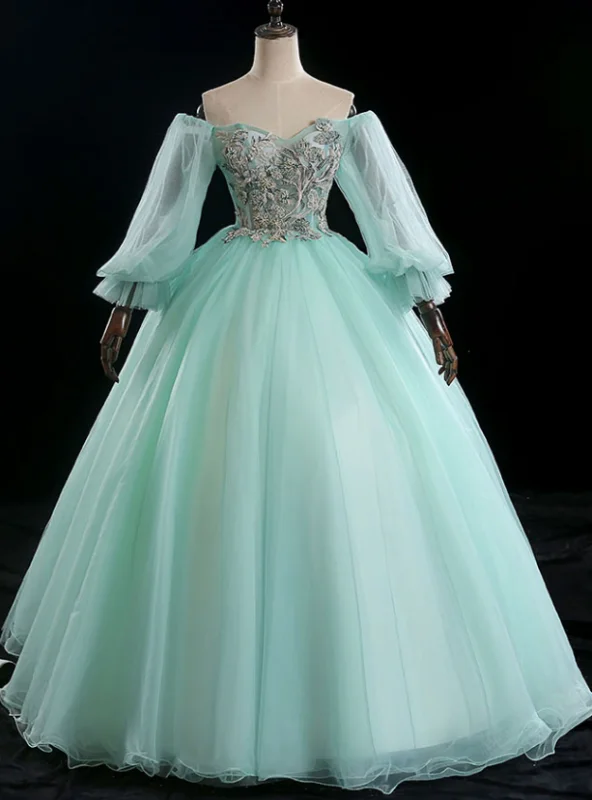 Ruffle DressBest For You Light Green Ball Gown Tulle Off the Shoulder Long Sleeve Quinceanera Dress Ruffle DressBest For You Light Green Ball Gown Tulle Off the Shoulder Long Sleeve Quinceanera Dress