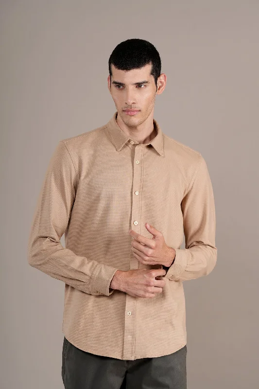 Men's Travel Shirts for Easy PackingMen's Beige Self Design Full Sleeves Casual Shirt Men's Travel Shirts for Easy PackingMen's Beige Self Design Full Sleeves Casual Shirt