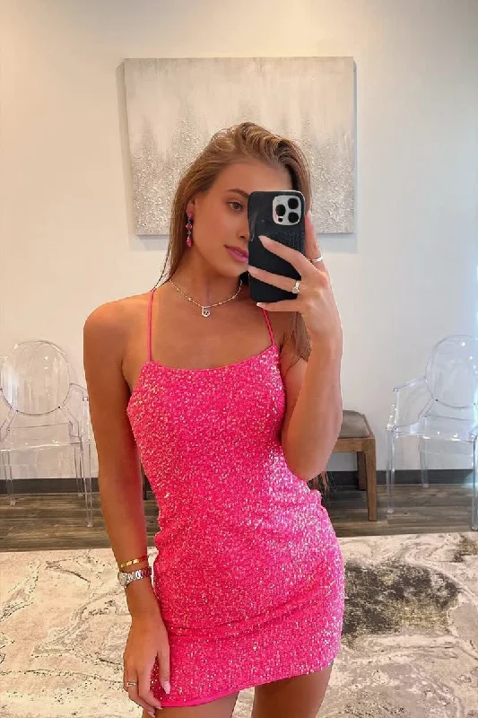women's short-sleeved dressesSheath Scoop Sequins Pink Short Homecoming Dress Tight women's short-sleeved dressesSheath Scoop Sequins Pink Short Homecoming Dress Tight