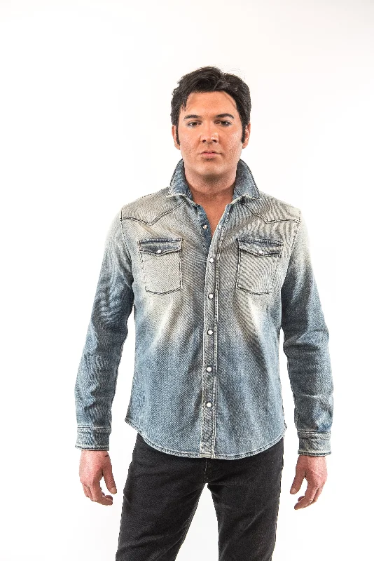 Men's Coats for Dressy OccasionsRoper Western Snap Shirt/Shacket - Light Wash Denim