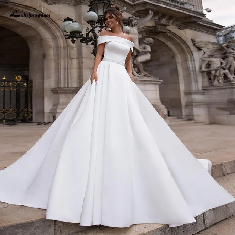women's business casual dressesBoat Neck Satin Dress Women Wedding Gowns with Pockets women's business casual dressesBoat Neck Satin Dress Women Wedding Gowns with Pockets