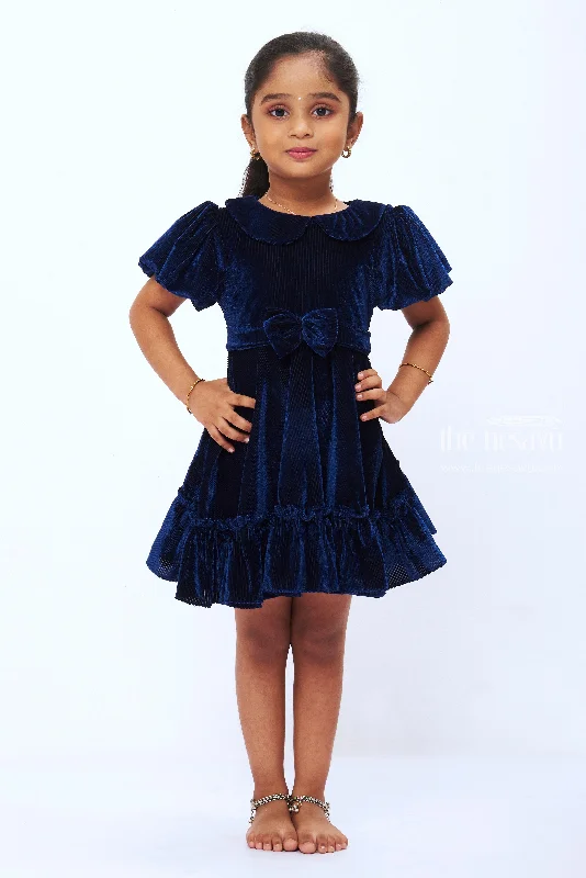 women's short-sleeved dressesMajestic Midnight Blue Velvet Frock for Girls Elegant Party Wear women's short-sleeved dressesMajestic Midnight Blue Velvet Frock for Girls Elegant Party Wear