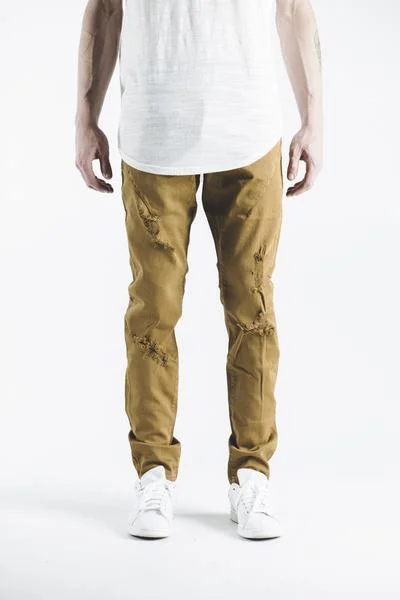 Men's Jeans with a Distressed LookHAN DENIM (MUSTARD)