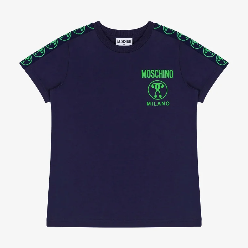 Men's Sweaters with Shawl CollarsMoschino-Milano Logo + Monogram Tape T-Shirt-HMM03V-LBA10-40016-Blue Navy Men's Sweaters with Shawl CollarsMoschino-Milano Logo + Monogram Tape T-Shirt-HMM03V-LBA10-40016-Blue Navy