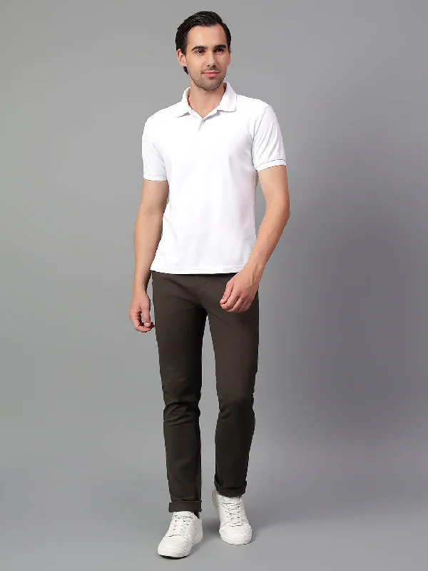 Men's Pants with Side PocketsMen's Olive Green Solid Non-Pleated Casual Trouser