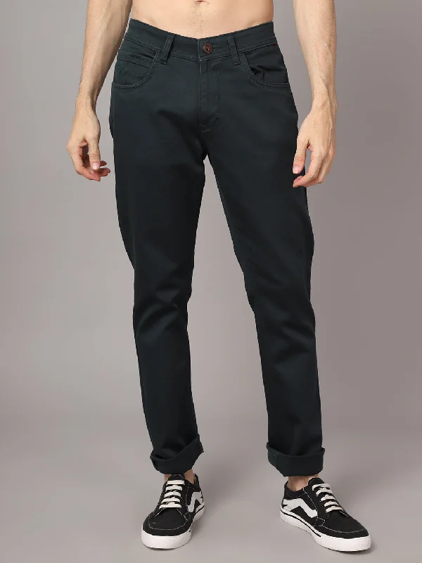 Men's Pants with Back PocketsMen's Casual Flat front Teal  Trousers