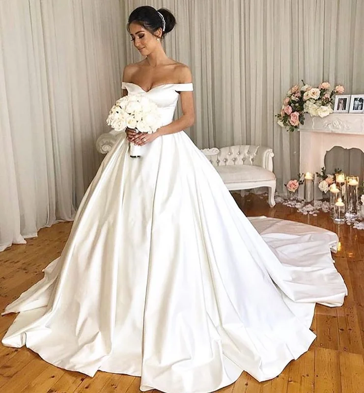 women's wrap dressesCharming Simple Style Satin Ball Gown Wedding Dresses Modest Bridal Dress OE908