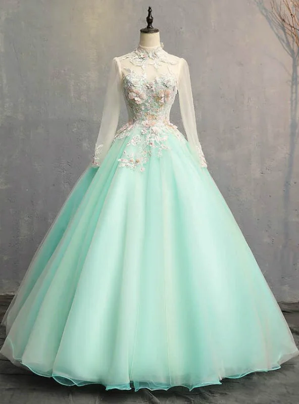 Bow-Tie DressBest For You Green Ball Gown Tulle Long Sleeve Backless Appliques Quinceanera Dress Bow-Tie DressBest For You Green Ball Gown Tulle Long Sleeve Backless Appliques Quinceanera Dress