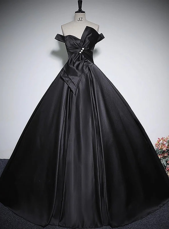 women's formal dressesBlack Satin Off the Shoulder Bow Quinceanera Dress