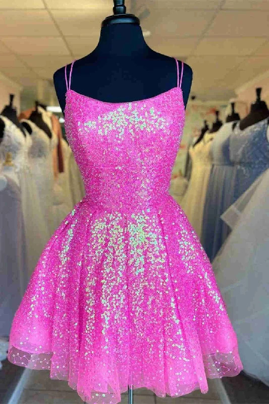 Petite DressHot Pink Sequins A-Line Homecoming Dress