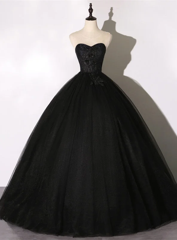 women's velvet dressesBlack Tulle Lace Appliques Quinceanera Dress