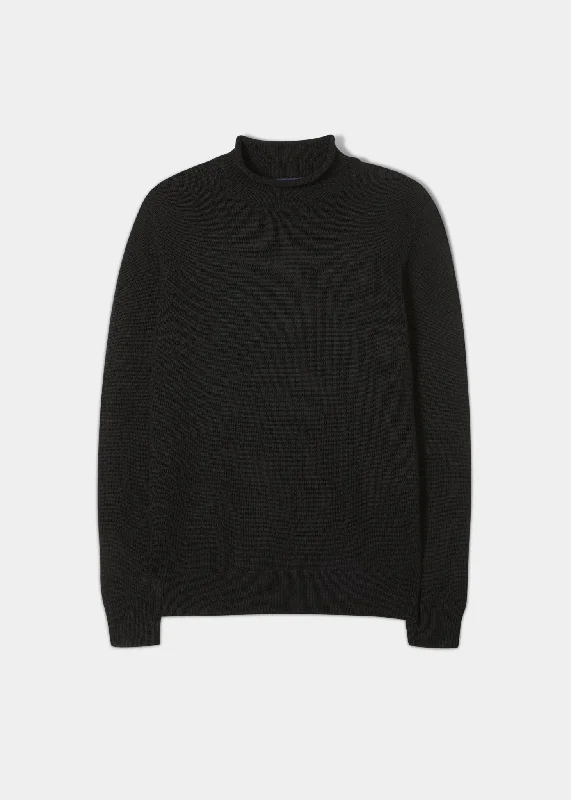 Men's Tapered Pants for a Slimming EffectFordwich Rolled Collar Jumper In Black - Regular Fit Men's Tapered Pants for a Slimming EffectFordwich Rolled Collar Jumper In Black - Regular Fit